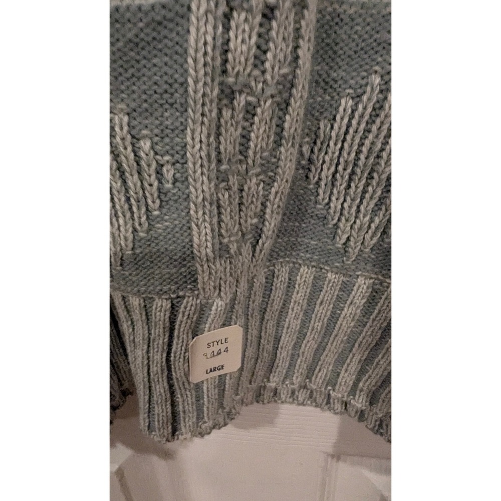Vintage 80s Deadstock Sweater LG Blue Geometric Ribbed Knit Cotton Made in USA - Picture 3 of 8